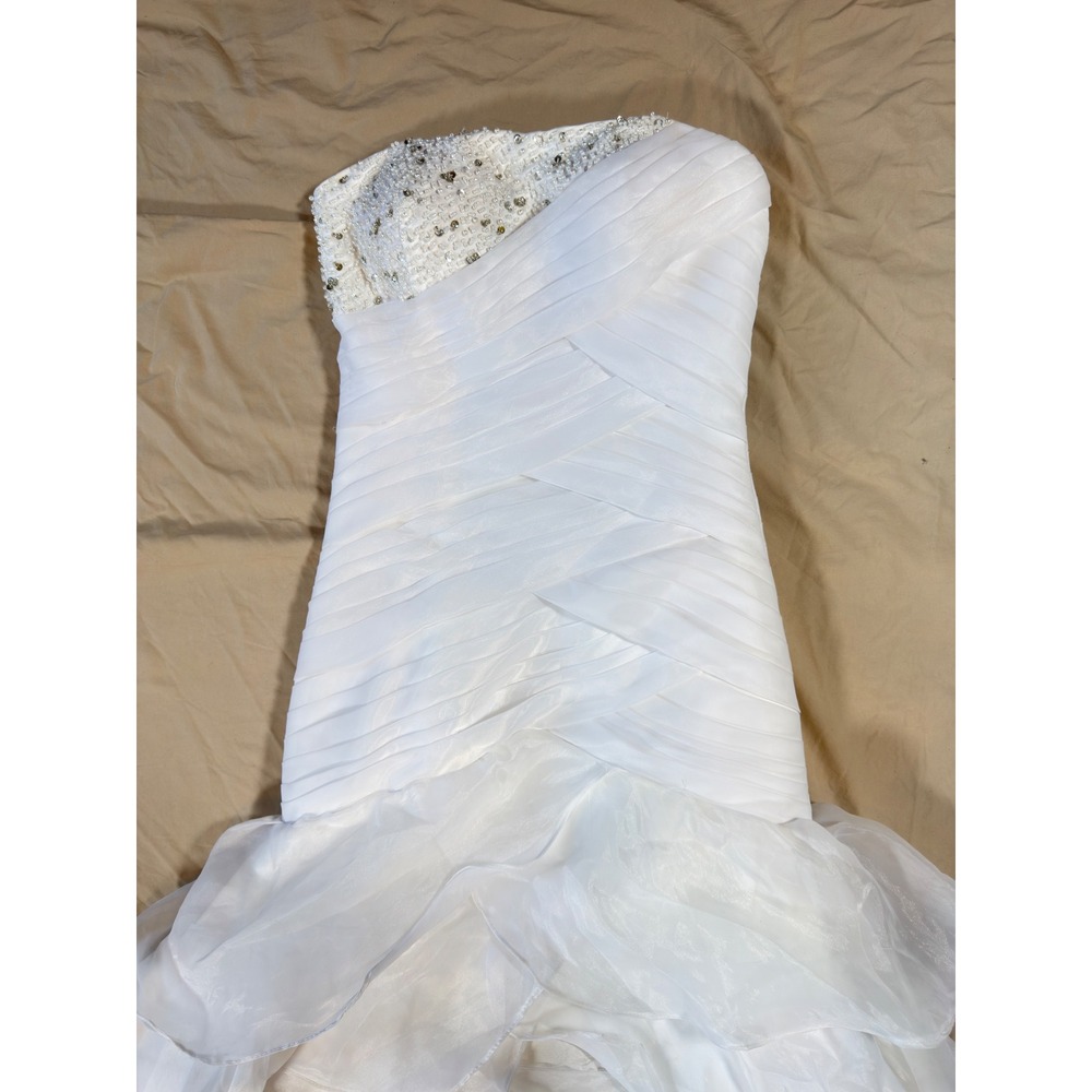 Organza Wedding Gown Women Size 4 White Beaded Ruffle Mermaid Strapless - Picture 3 of 16